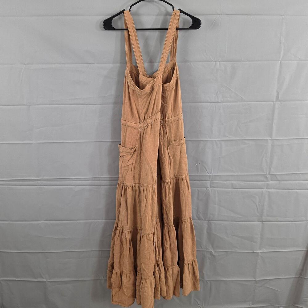 Free People Dress Medium Catch the Breeze Tan Linen Midi Brown Boho Casual - Picture 7 of 12
